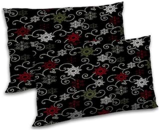 RADANYA Polyester Damask Pillow Covers ( Pack of 2 , Black )