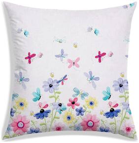 RADANYA Floral Polyester White Cushion Cover ( Regular , Pack of 1 )
