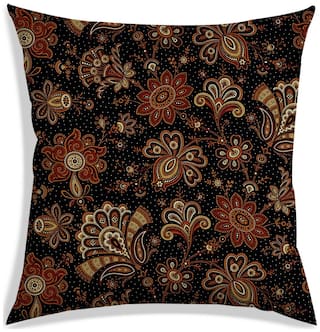 RADANYA Floral Polyester Black Cushion Cover ( Large , Pack of 1 )