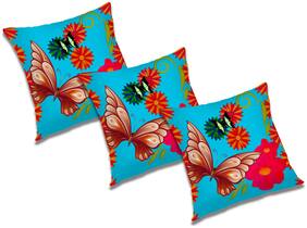 RADANYA Floral Polyester Blue Cushion Cover ( Large , Pack of 3 )