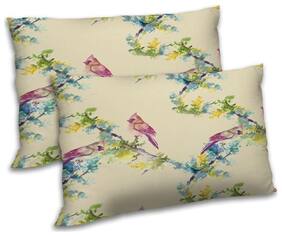 RADANYA Polyester Floral Pillow Covers ( Pack of 2 , Beige )