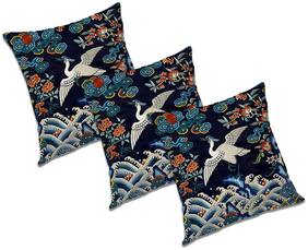 RADANYA Floral Polyester Blue Cushion Cover ( Regular , Pack of 3 )