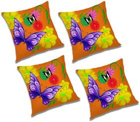 RADANYA Floral Polyester Orange Cushion Cover ( Regular , Pack of 4 )