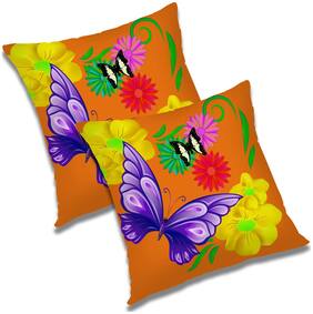RADANYA Floral Polyester Orange Cushion Cover ( Extra large , Pack of 2 )