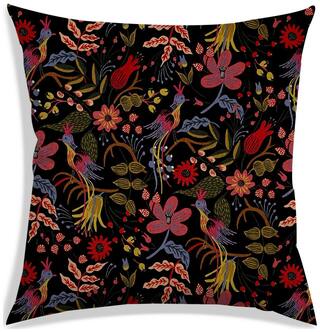 RADANYA Floral Polyester Black Cushion Cover ( Large , Pack of 1 )