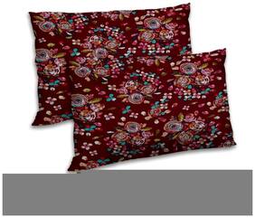 RADANYA Polyester Floral Pillow Covers ( Pack of 2 , Maroon )