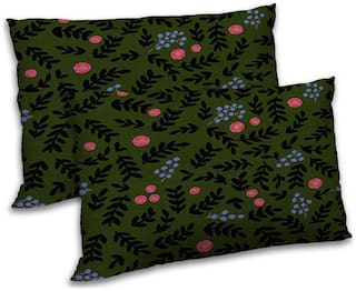 RADANYA Polyester Floral Pillow Covers ( Pack of 2 , Green )