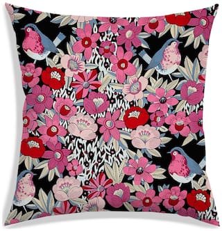 RADANYA Floral Polyester Black Cushion Cover ( Regular , Pack of 1 )