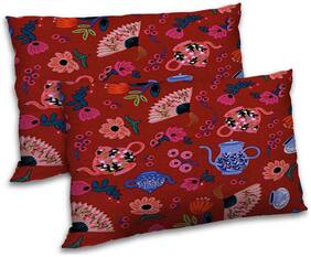 RADANYA Polyester Floral Pillow Covers ( Pack of 2 , Red )