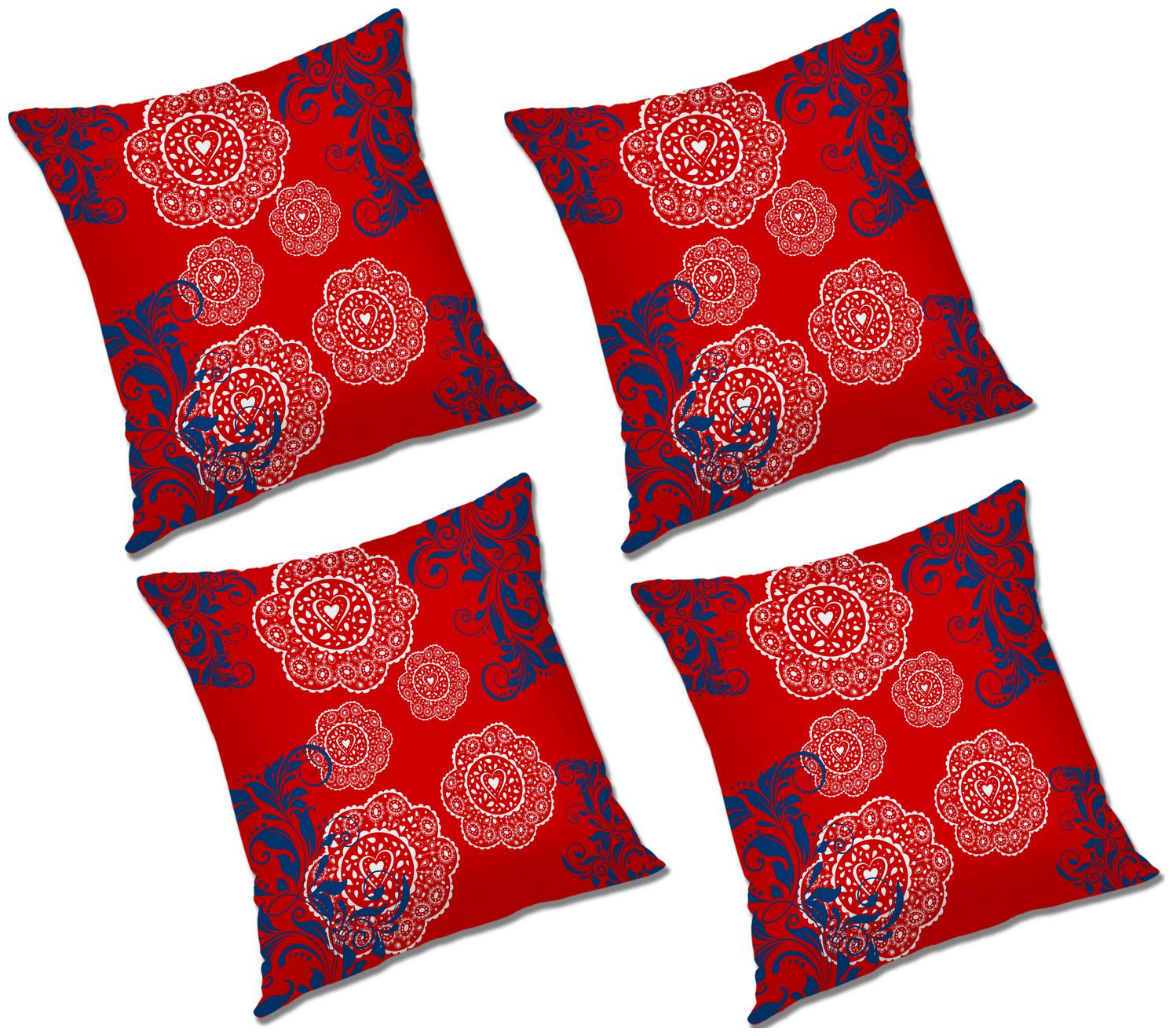 

RADANYA Floral Polyester Red Cushion Cover ( Regular Pack of 4 )