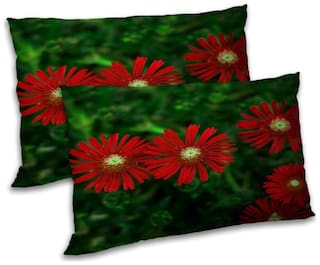 RADANYA Polyester Floral Pillow Covers ( Pack of 2 , Green )