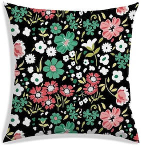 RADANYA Floral Polyester Black Cushion Cover ( Regular , Pack of 1 )