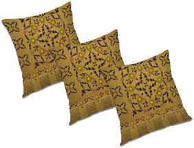 RADANYA Floral Polyester Gold Cushion Cover ( Large , Pack of 3 )