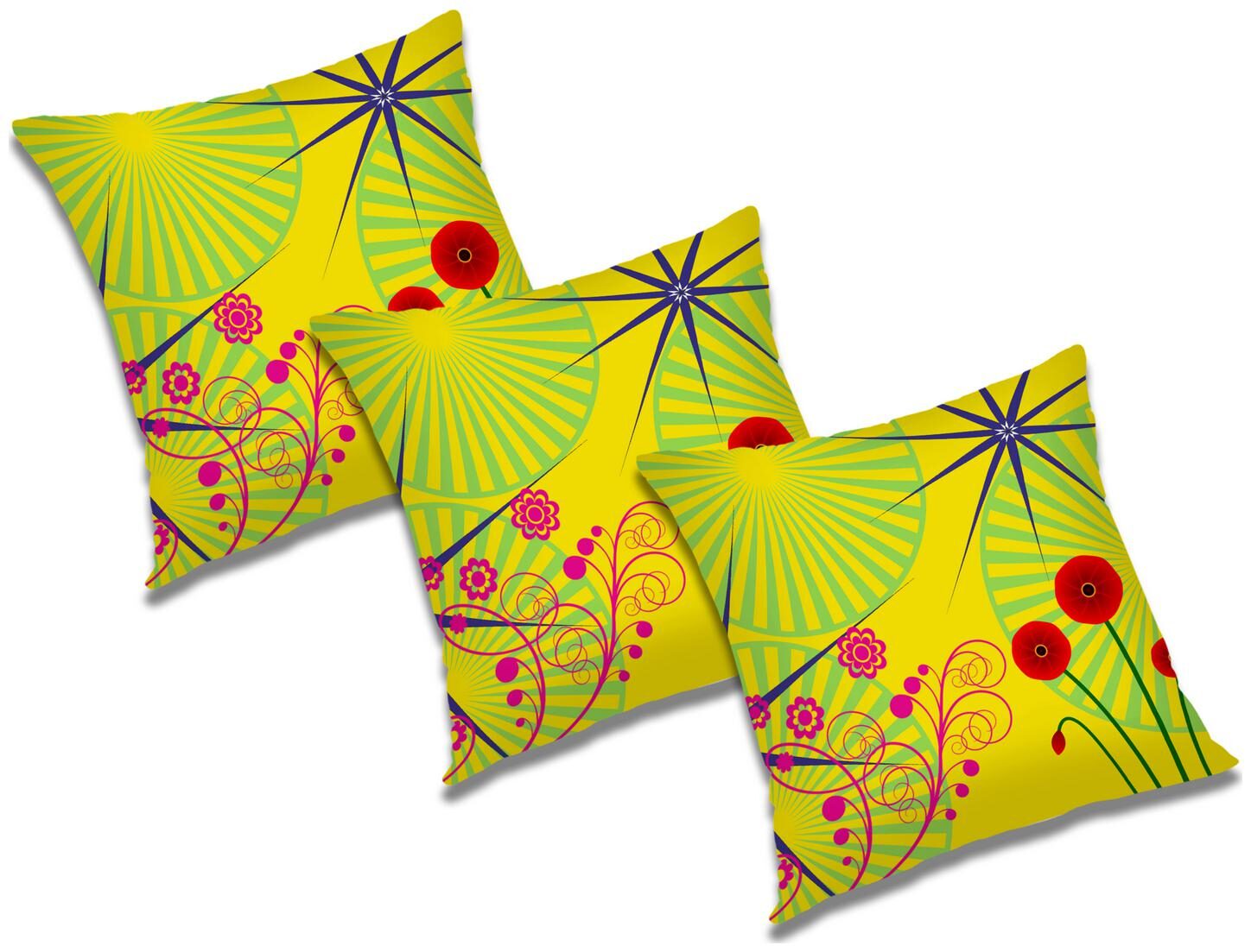 

RADANYA Floral Polyester Yellow Cushion Cover ( Large Pack of 3 )