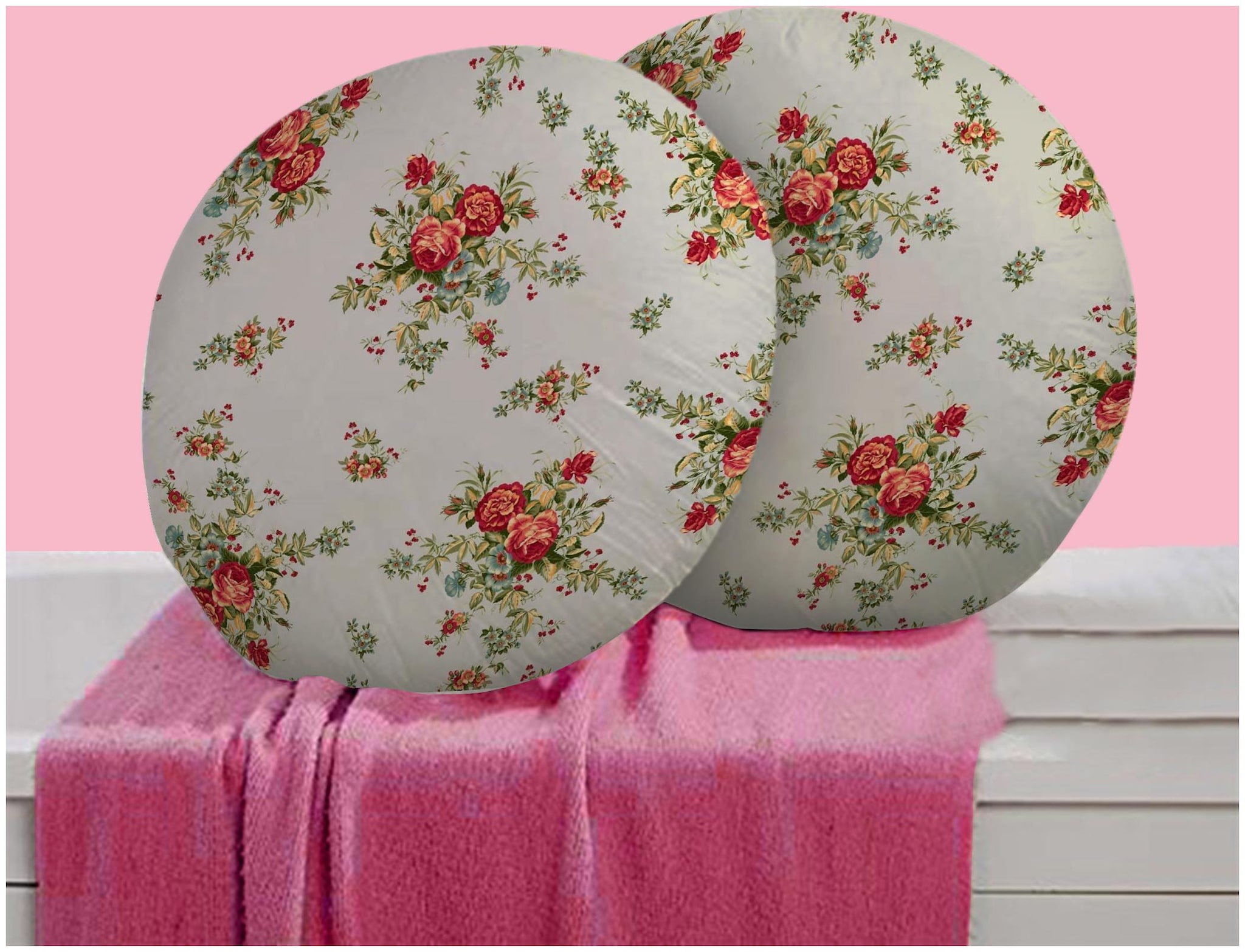 

RADANYA Floral Digitally Printed Round Cushion Cover Pillow Case With Filler Home D cor Set of 2 16 inch Grey