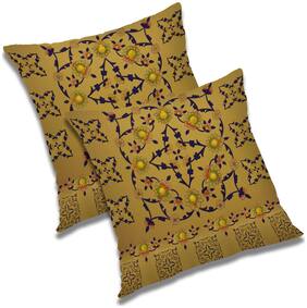 RADANYA Floral Polyester Gold Cushion Cover ( Extra large , Pack of 2 )