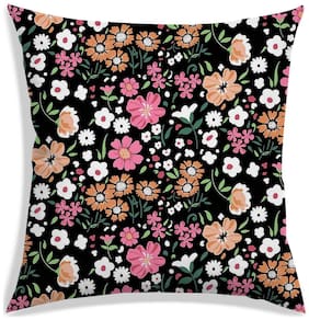 RADANYA Floral Polyester Black Cushion Cover ( Large , Pack of 1 )