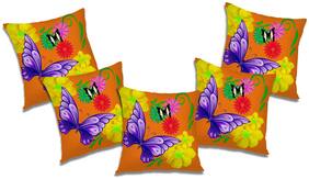 RADANYA Floral Polyester Orange Cushion Cover ( Large , Pack of 5 )