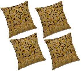 RADANYA Floral Polyester Gold Cushion Cover ( Regular , Pack of 4 )