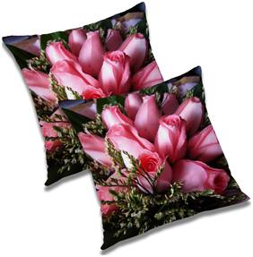 RADANYA Floral Polyester Black Cushion Cover ( Large , Pack of 2 )