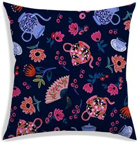 RADANYA Floral Polyester Blue Cushion Cover ( Large , Pack of 1 )