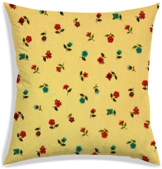 RADANYA Floral Polyester Yellow Cushion Cover ( Regular , Pack of 1 )