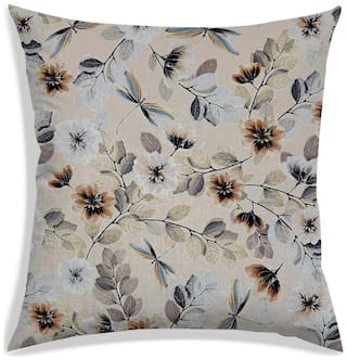 RADANYA Floral Polyester Beige Cushion Cover ( Regular , Pack of 1 )