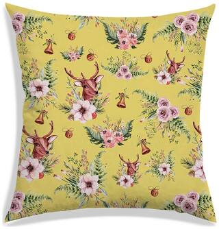 RADANYA Floral Polyester Yellow Cushion Cover ( Large , Pack of 1 )