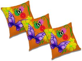 RADANYA Floral Polyester Orange Cushion Cover ( Extra large , Pack of 3 )