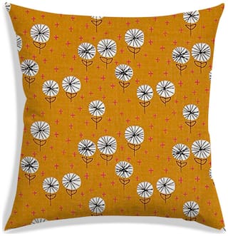 RADANYA Floral Polyester Mustard Cushion Cover ( Regular , Pack of 1 )