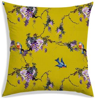 RADANYA Floral Polyester Mustard Cushion Cover ( Large , Pack of 1 )