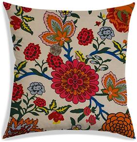 RADANYA Floral Polyester Beige Cushion Cover ( Large , Pack of 1 )