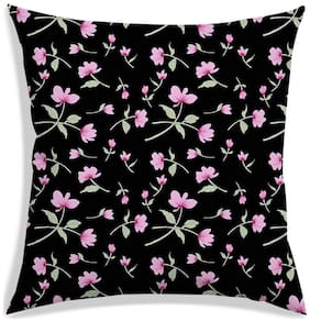 RADANYA Floral Polyester Black Cushion Cover ( Large , Pack of 1 )