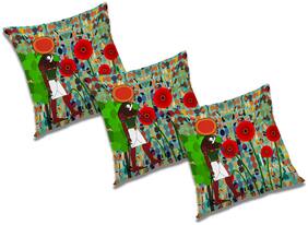 RADANYA Floral Polyester Blue Cushion Cover ( Large , Pack of 3 )