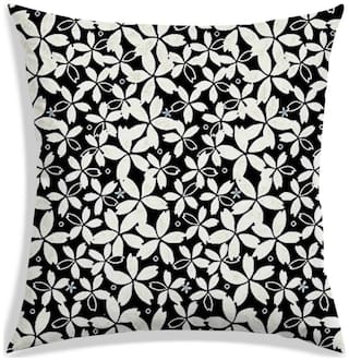 RADANYA Floral Polyester Black Cushion Cover ( Regular , Pack of 1 )