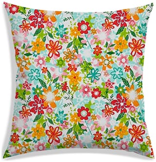 RADANYA Floral Polyester White Cushion Cover ( Regular , Pack of 1 )