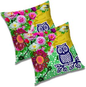 RADANYA Floral Polyester Blue Cushion Cover ( Large , Pack of 2 )