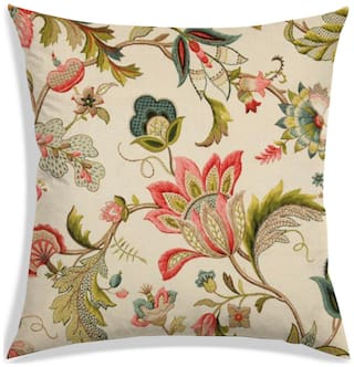 RADANYA Floral Polyester Cream Cushion Cover ( Regular , Pack of 1 )