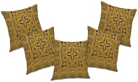 RADANYA Floral Polyester Gold Cushion Cover ( Regular , Pack of 5 )