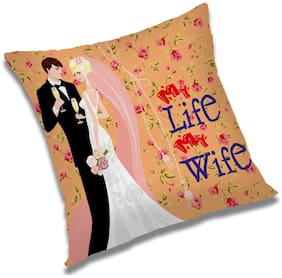 RADANYA My Life My Wife Printed Cushion Cover Orange,16x16 inch
