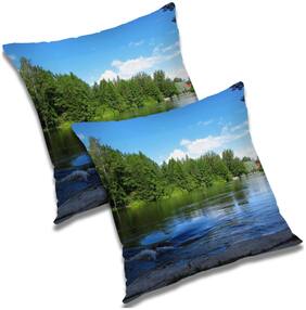 RADANYA Printed Polyester Blue Cushion Cover ( Extra large , Pack of 2 )
