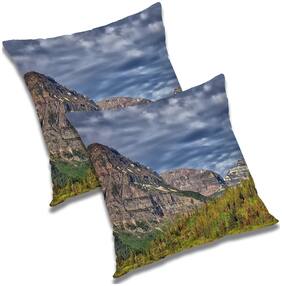 RADANYA Printed Polyester Blue Cushion Cover ( Regular , Pack of 2 )
