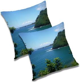 RADANYA Printed Polyester Blue Cushion Cover ( Regular , Pack of 2 )
