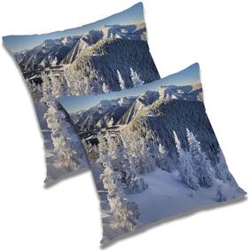 RADANYA Printed Polyester Blue Cushion Cover ( Large , Pack of 2 )
