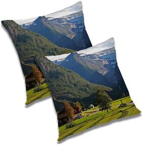 RADANYA Printed Polyester Blue Cushion Cover ( Regular , Pack of 2 )