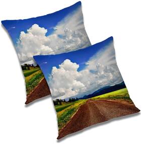 RADANYA Printed Polyester Blue Cushion Cover ( Large , Pack of 2 )