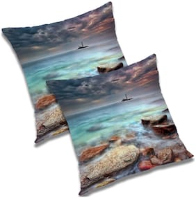 RADANYA Printed Polyester Blue Cushion Cover ( Small , Pack of 2 )