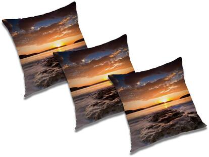 RADANYA Printed Polyester Beige Cushion Cover ( Regular , Pack of 3 )