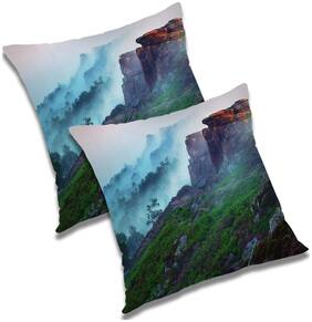 RADANYA Printed Polyester Blue Cushion Cover ( Extra large , Pack of 2 )
