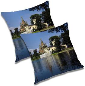 RADANYA Printed Polyester Blue Cushion Cover ( Regular , Pack of 2 )